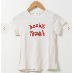 Re/Done Double Trouble Graphic Tee White Red Women’s Size XS